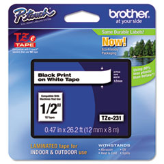 Brother P-Touch® TZe Standard Adhesive Laminated Labeling Tape, 0.47" x 26.2 ft, Black on White