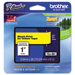 Brother P-Touch® TZe Standard Adhesive Laminated Labeling Tape, 0.94" x 26.2 ft, Black on Yellow