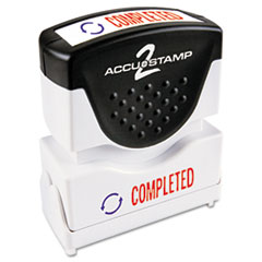 ACCUSTAMP2® Pre-Inked Shutter Stamp, Red/Blue, COMPLETED, 1 5/8 x 1/2