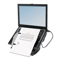 Fellowes® Adjustable Laptop Riser with Four-Port USB Hub, 12 1/8 x 13 3/8 x 3, Black/Gray