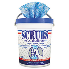 SCRUBS® Hand Cleaner Towels, Cloth, 10 x 12, Blue/White, 72/Bucket