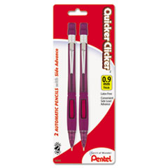 Pentel® Quicker Clicker Mechanical Pencil, 0.9 mm, HB (#2), Black Lead, Burgundy Barrel, 2/Pack