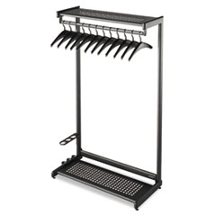 Quartet® Single-Sided Rack with Two Shelves, 12 Hangers, Steel, 48w x 18.5d x 61.5h, Black