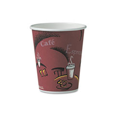 Dart® Solo Paper Hot Drink Cups in Bistro Design, 10 oz, Maroon, 300/Carton