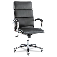 Alera® Alera Neratoli Series High-Back Swivel/Tilt Chair, Black Leather, Chrome Frame
