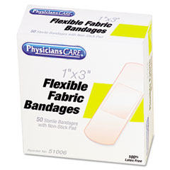 PhysiciansCare® by First Aid Only® First Aid Fabric Bandages, 1" x 3", 50/Box