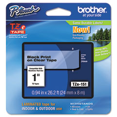 Brother P-Touch® TZe Standard Adhesive Laminated Labeling Tape, 0.94" x 26.2 ft, Black on Clear