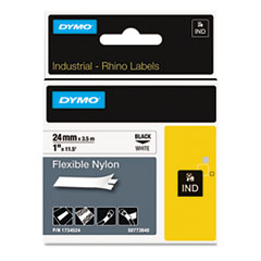 DYMO® Rhino Flexible Nylon Industrial Label Tape, 1" x 11.5 ft, White/Black Print