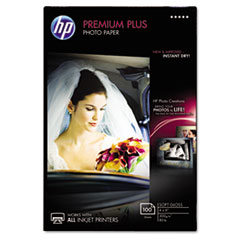 HP Premium Plus Photo Paper, 11.5 mil, 4 x 6, Soft-Gloss White, 100/Pack
