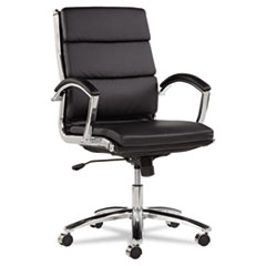 Alera® Alera Neratoli Series Mid-Back Swivel/Tilt Chair, Black Leather, Chrome Frame