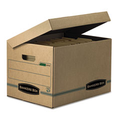 Bankers Box® SYSTEMATIC Basic-Duty Attached Lid Storage Boxes, Letter/Legal Files, Kraft/Green, 12/Carton