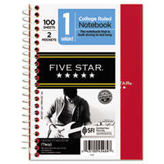 Five Star® Wirebound Notebook, College Rule, 7 x 5, 100 Sheets, Assorted