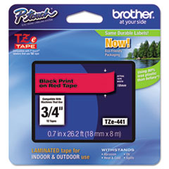 Brother P-Touch® TZe Standard Adhesive Laminated Labeling Tape, 0.7" x 26.2 ft, Black on Red