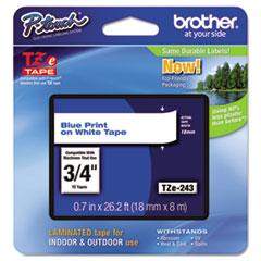 Brother P-Touch® TZe Standard Adhesive Laminated Labeling Tape, 0.7" x 26.2 ft, Blue on White