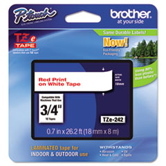 Brother P-Touch® TZe Standard Adhesive Laminated Labeling Tape, 0.7" x 26.2 ft, Red on White