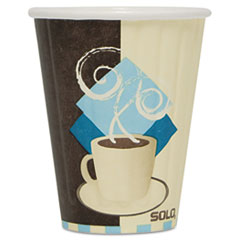 Dart® Duo Shield Insulated Paper Hot Cups, 8 oz, Tuscan Cafe, Chocolate/Blue/Beige, 1,000/Carton
