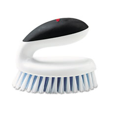 OXO Good Grips Household Scrub Brush, White/Blue Nylon/Polypropylene Bristles, 5" Brush, 5" Black/White Handle