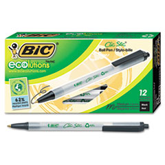 BIC® Ecolutions Clic Stic Retractable Ballpoint Pen, Black Ink, 1mm, Medium, Dozen
