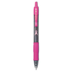 Pilot® G2 Premium Breast Cancer Awareness Gel Pen, Retractable, Fine 0.7 mm, Black Ink, Translucent Pink Barrel, Dozen