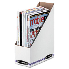 Bankers Box® Corrugated Cardboard Magazine File, 4 x 9 1/4 x 11 3/4, White, 12/Carton