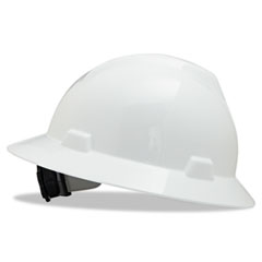 MSA V-Gard Full-Brim Hard Hats, Ratchet Suspension, Size 6 1/2 - 8, White