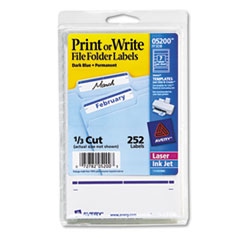 Avery® Print or Write File Folder Labels, 11/16 x 3 7/16, White/Dark Blue Bar, 252/Pack