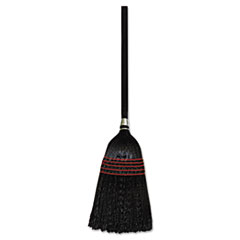 Boardwalk® Flagged Tip Poly Bristle Janitor Brooms, 10 x 58.5, Wood Handle, Natural/Black, 12/Carton