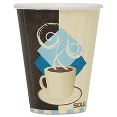 Dart® Duo Shield Insulated Paper Hot Cups, 8 oz, Tuscan Cafe, Chocolate/Blue/Beige, 50/Pack