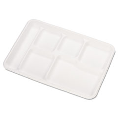 Chinet® Heavy-Weight Molded Fiber Cafeteria Trays, 6-Compartment, 12.5  x 8.5, White, Paper, 500/Carton