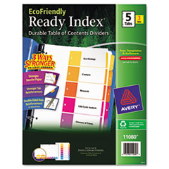 Avery® Customizable Table of Contents Ready Index Dividers with Multicolor Tabs, 5-Tab, 1 to 5, 11 x 8.5, White, 3 Sets