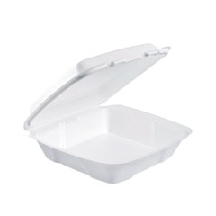 Dart® Foam Hinged Lid Container, Performer Perforated Lid, 9 x 9.4 x 3, White, 100/Bag, 2 Bag/Carton