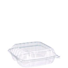 Dart® ClearSeal Hinged-Lid Plastic Containers, 8.25 x 8.25 x 3, Clear, Plastic, 125/Pack, 2 Packs/Carton