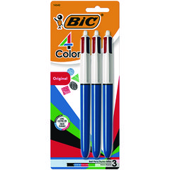 BIC® 4-Color Multi-Color Ballpoint Pen, Retractable, Medium 1mm, Black/Blue/Green/Red Ink, Randomly Assorted Barrel Colors, 3/Pack