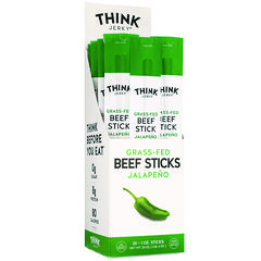 Think Jerky® Jalapeno 100% Grass-Fed Beef Sticks, 1 oz Individually Wrapped Sticks, 20/Carton, Ships in 1-3 Business Days