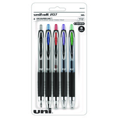 uniball® Signo 207 Gel Pen, Retractable, Medium 0.7 mm, Assorted Ink and Barrel Colors, 5/Pack