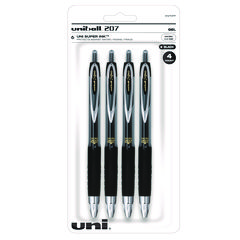uniball® Signo 207 Gel Pen, Retractable, Fine 0.5 mm, Black Ink, Smoke/Black Barrel, 4/Pack