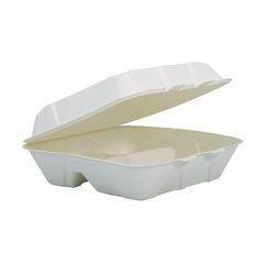 Dart® Compostable Fiber Hinged Trays, ProPlanet Seal, 3-Compartment, 9.25 x 9.45 x 2.17, Ivory, Molded Fiber, 200/Carton