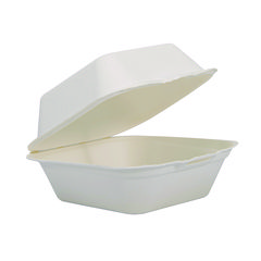 Compostable Fiber Hinged Trays, ProPlanet Seal, 5.9 x 6.08 x 1.83, Ivory, Molded Fiber, 500/Carton