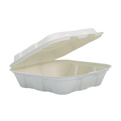 Compostable Fiber Hinged Trays, ProPlanet Seal, 8.03 x 8.38 x 1.93, Ivory, Molded Fiber, 200/Carton