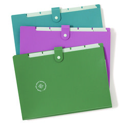 U Brands U-Eco Six-Pocket Expandable Folder, 4.5" Expansion, 6 Sections, Snap Button Closure, 1/6-Cut Tabs, Letter Size, 3/Pack