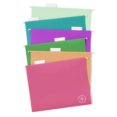 U Brands U-Eco Hanging File Folders, Letter Size, 1/5-Cut Tabs, Assorted, 12/Pack
