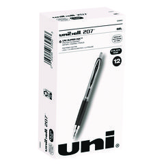 uniball® Signo 207 Gel Pen, Retractable, Medium 0.7 mm, Black Ink, Smoke/Black Barrel, Dozen