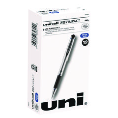 uniball® 207 Impact Gel Pen, Stick, Bold 1 mm, Blue Ink, Silver/Black/Blue Barrel
