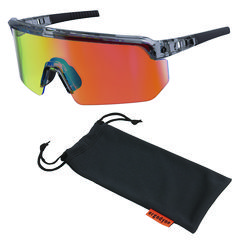 Skullerz AEGIR Safety Glasses, Mirrored Lenses, Clear Smoke Nylon Frame, Orange Mirror PolyCarb Lens