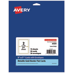 Avery® Invitation Cards with Metallic Border, Inkjet/Laser, 80 lb, 5 x 7, Matte White, 2 Cards/Sheet, 15 Sheets/Pack