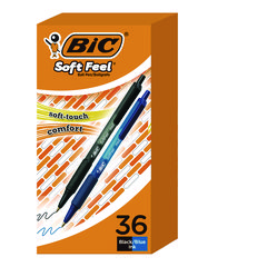 BIC® Soft Feel Ballpoint Pen Value Pack, Retractable, Medium 1 mm, Black Ink, Black Barrel, 36/Pack