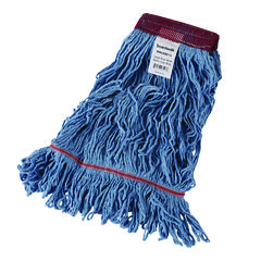 Boardwalk® Cotton Mop Heads, Cotton/Synthetic, Large, Looped End, Wideband, Blue, 12/CT