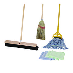 Boardwalk® Cleaning Kit, Medium Blue Cotton/Rayon/Synthetic Head, 60" Natural/Yellow Wood/Metal Handle