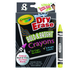 Crayola® Washable Dry Erase Crayons w/E-Z Erase Cloth, Assorted Bright Colors, 8/Box