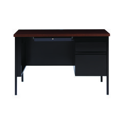 Alera® Single Pedestal Steel Desk, 45.5" x 24" x 29.5", Mocha/Black, Black Legs